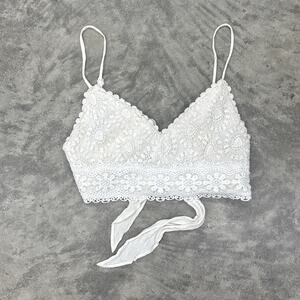 Double Zero White Lace Tie Back Crop Top Festival White Floral Bridal Summer